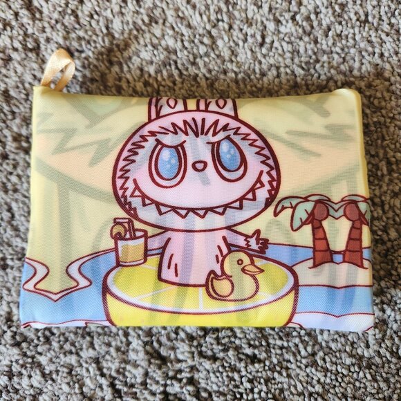 Labubu Yellow Foldable Reusable Shopping Bag with Small Pouch – Nylon - Picture 12 of 12